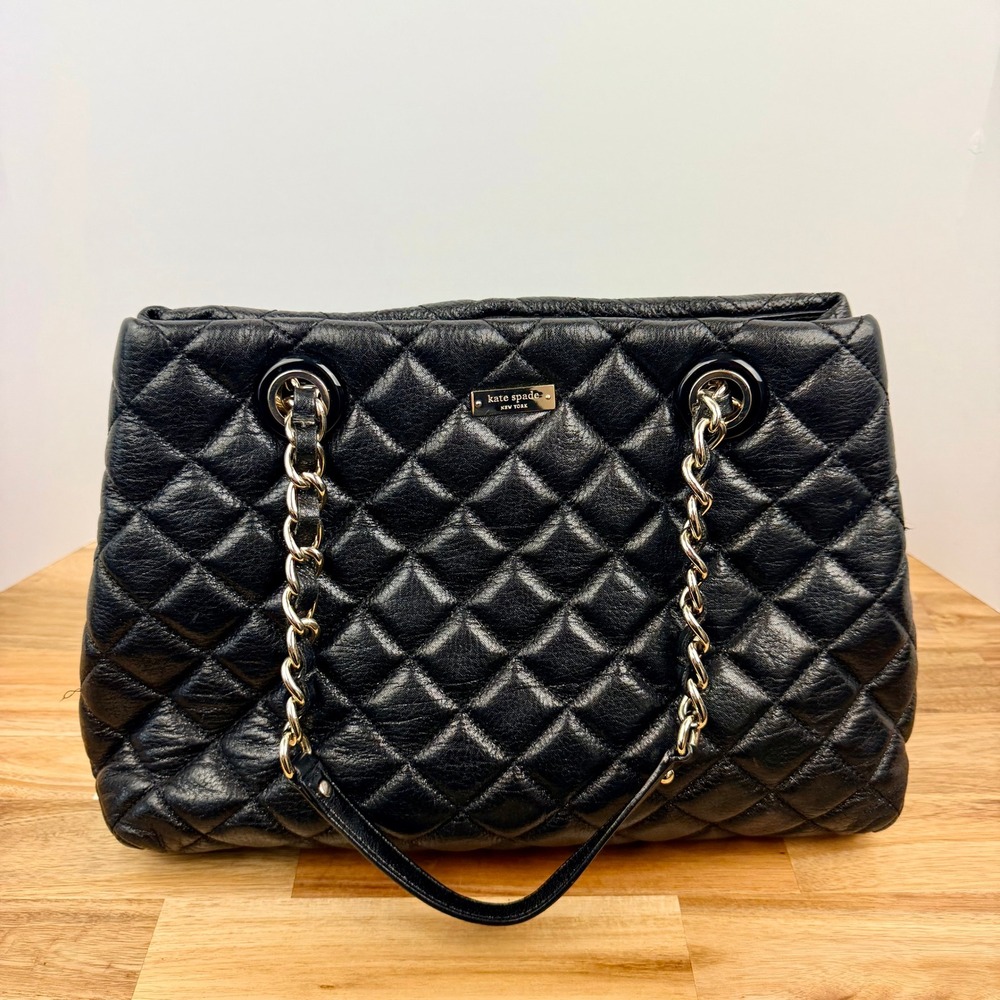 Kate Spade Black/Gold Quilted Coast Maryanne Shoulder Bag Tote